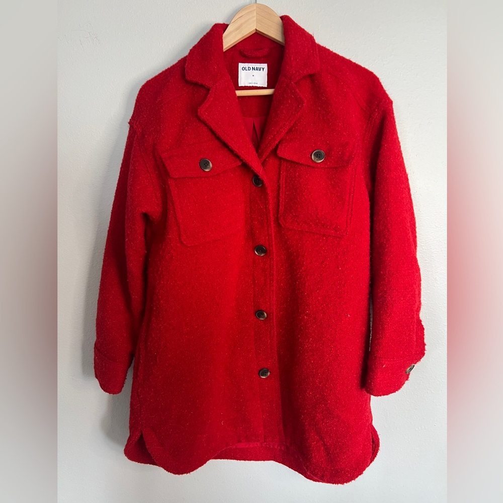 Old Navy Wool Shacket Robbie Red - Medium Oversized
